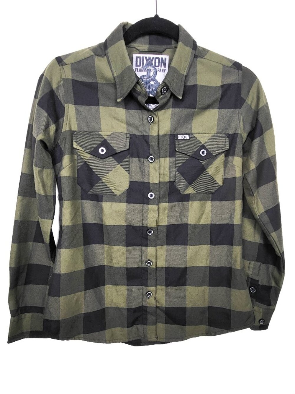 Dixxon olive green buffalo plaid flannel button down shirt | Ladies size small